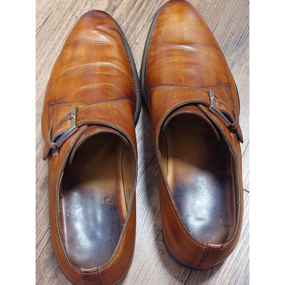 Magnanni Men’s Monk Strap 13M Tan Brown Burnished Leather Dress Shoes main image 5